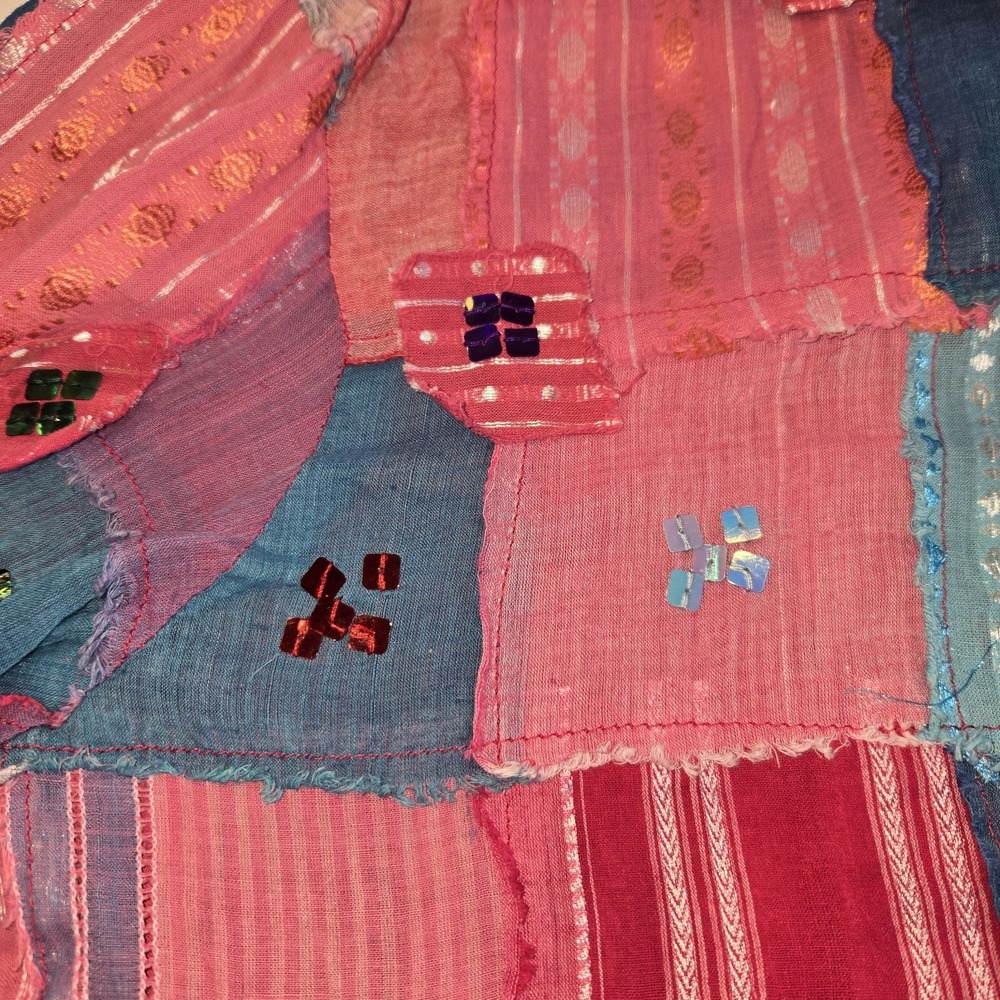 Carrie‎ Allen Patchwork Sequined Button Down Collared Blouse Womens Size Large - Picture 3 of 8